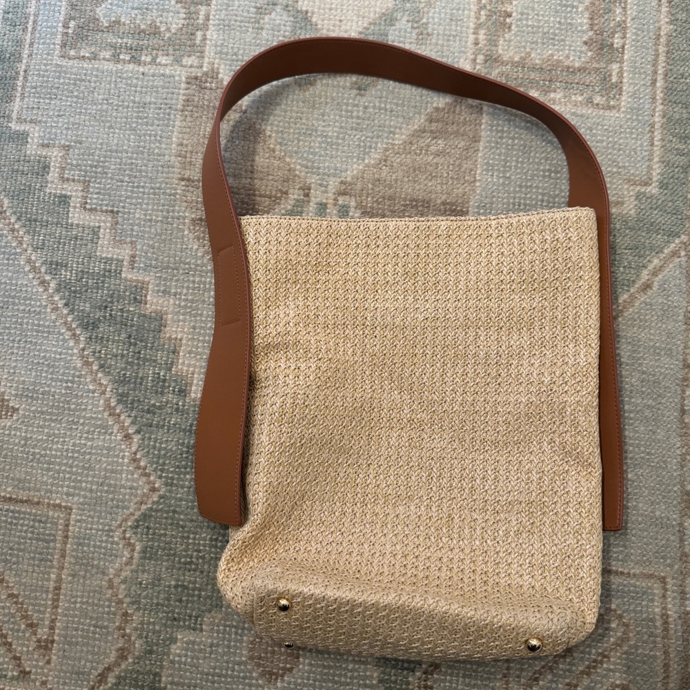 Tuckernuck Raffia and Leather Shoulder Hobo Bag